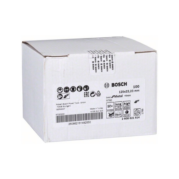 BOSCH Fiber sanding disc R780 for Metal and Inox 125x22,23mm 100 2608621614 - Fiber sanding disc