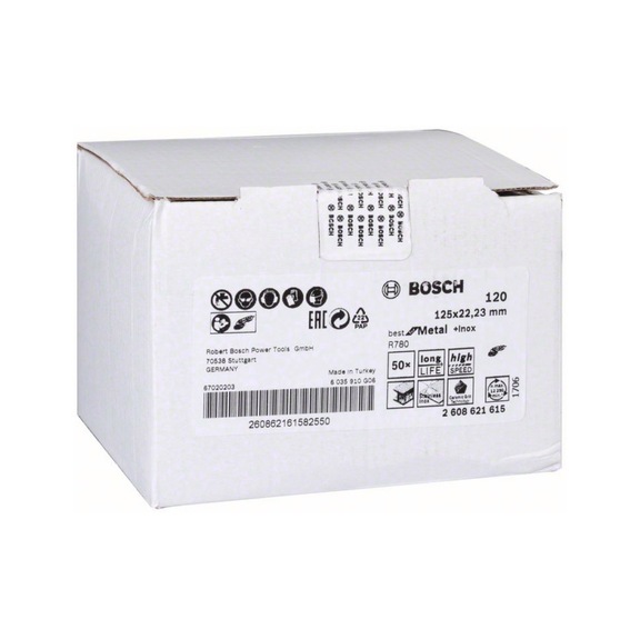 BOSCH Fiber sanding disc R780 for Metal and Inox 125x22,23mm 120 2608621615 - Fiber sanding disc