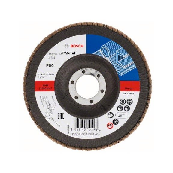 BOSCH Fächerschleifscheibe X431 gewinkelt 125 mm 22,23 mm 80 2608603658 - Fächerschleifscheibe