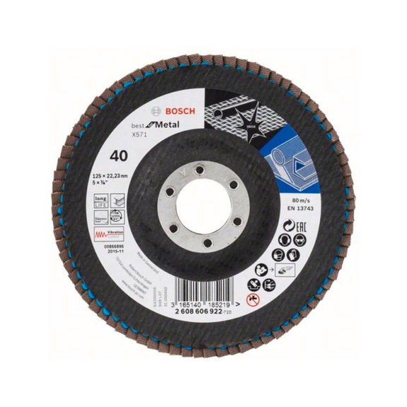 BOSCH flap disc X571 angled 125 mm 40 glass cloth 2608606922 - Flap disc