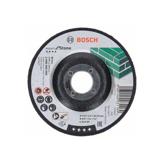 BOSCH Cut-off wheel cranked Expert for Stone C 24 R BF 115 mm 2.5 mm 2608600004 - Abrasive made of bonded abrasive with bore or thread