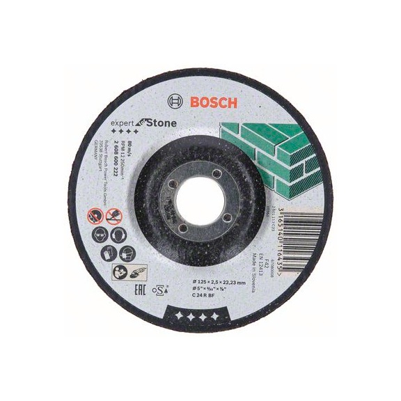 BOSCH Cut-off wheel cranked Expert for Stone C 24 R BF 125 mm 2.5 mm 2608600222 - Abrasive made of bonded abrasive with bore or thread