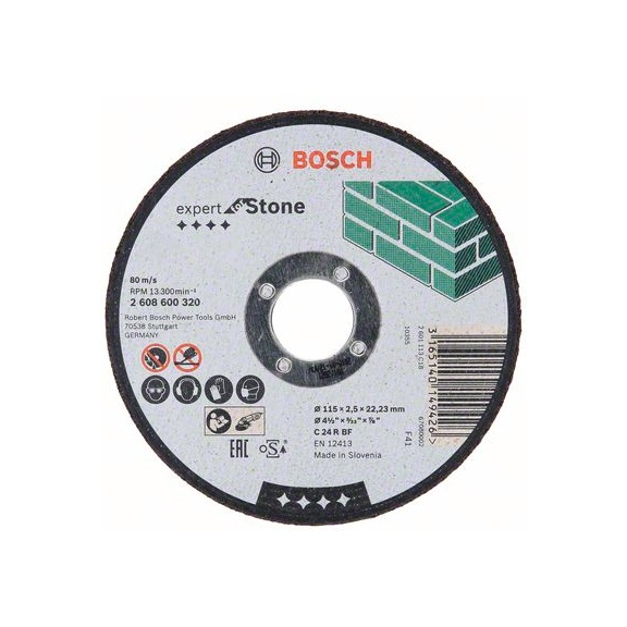 BOSCH Cut-off wheel straight Expert for Stone C 24 R BF 115 mm 2.5 mm 2608600320 - Abrasive made of bonded abrasive with bore or thread