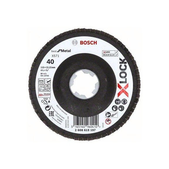 BOSCH Angled flap disc 115 mm K40 X571,1pc 2608619197 - Abrasive made of bonded abrasive with bore or thread