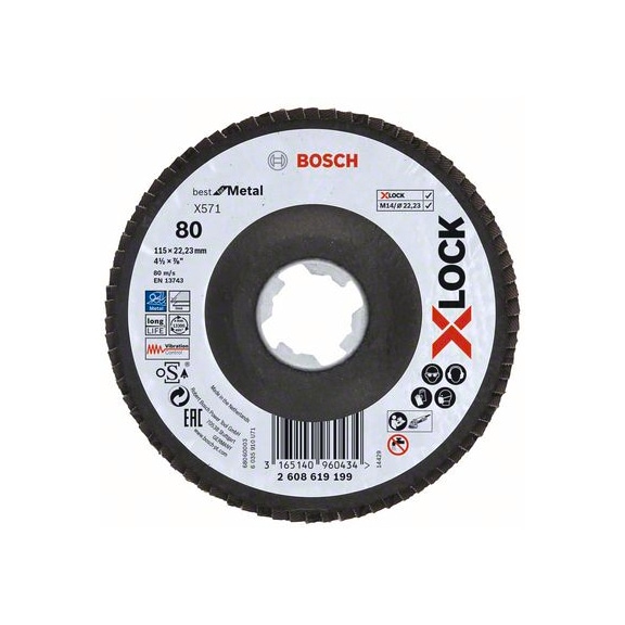 BOSCH Flap disc X571 angled 115 mm K 80 1pc 2608619199 - Abrasive made of bonded abrasive with bore or thread