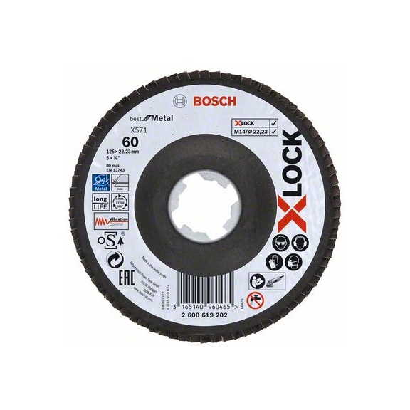 BOSCH Flap disc X571 angled 125 mm K 60 1pc 2608619202 - Abrasive made of bonded abrasive with bore or thread