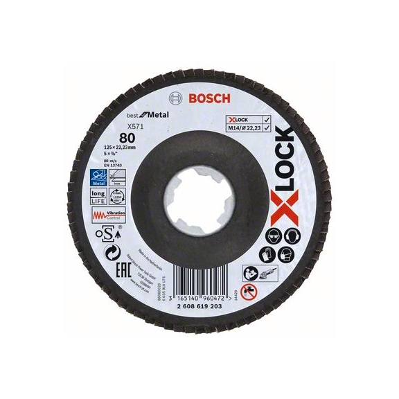 BOSCH Flap disc X571 angled 125 mm K 80 1pc 2608619203 - Abrasive made of bonded abrasive with bore or thread