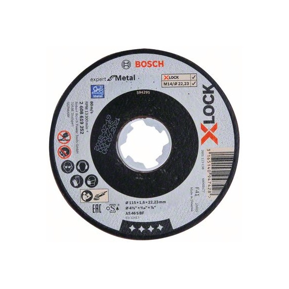 BOSCH Cutting-off wheel X-LOCK Expert for Metal 115 x 1.6 x 22.23 straight 2608619252 - Abrasive made of bonded abrasive with bore or thread