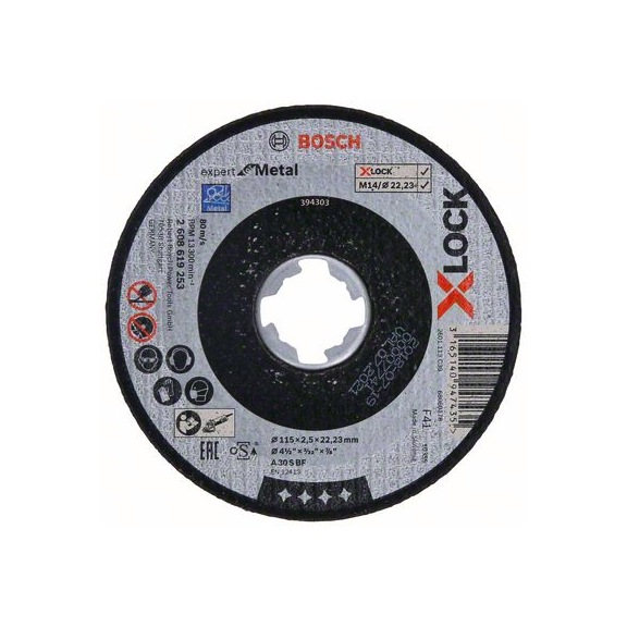 BOSCH Cutting-off wheel X-LOCK Expert for Metal 115 x 2.5 x 22.23 straight 2608619253 - Abrasive made of bonded abrasive with bore or thread