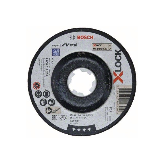 BOSCH Cutting-off wheel X-LOCK Expert for Metal 115 x 6 x 22.23 offset 2608619258 - Abrasive made of bonded abrasive with bore or thread