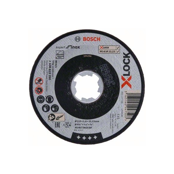BOSCH Trennscheibe X-LOCK Expert for Inox 115&nbsp;x&nbsp;1,6&nbsp;x&nbsp;22,23 gerade 2608619260 - Schleifmittel aus gebundenem Schleifmittel mit Bohrung oder Gewinde