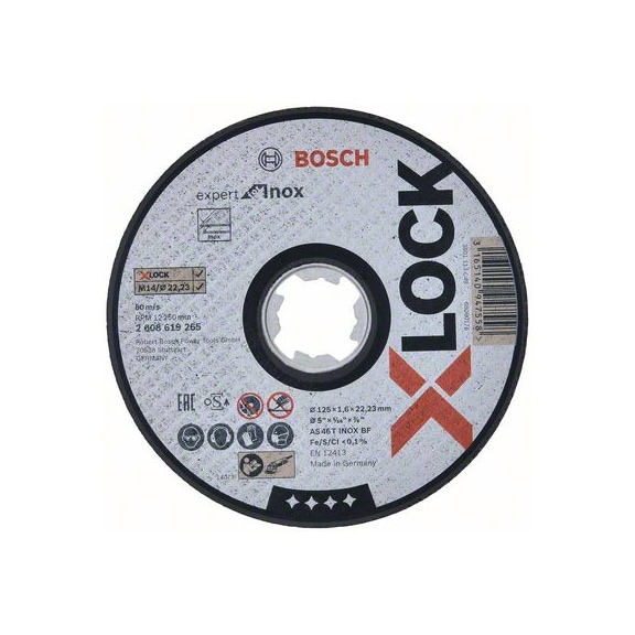BOSCH X-LOCK cutting-off wheel Expert for Inox 125 x 1.6 x 22.23 straight 2608619265 - Abrasive made of bonded abrasive with bore or thread