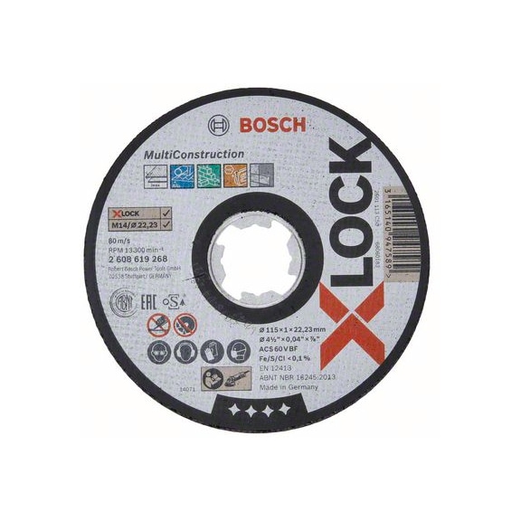 BOSCH X-LOCK Multi Material 115 x 1 x 22.23 cutting-off wheel straight 2608619268 - Abrasive made of bonded abrasive with bore or thread