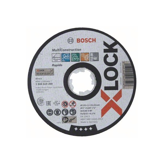BOSCH X-LOCK cutting-off wheel Multi Material 125 x 1 x 22.23 straight 2608619269 - Abrasive made of bonded abrasive with bore or thread