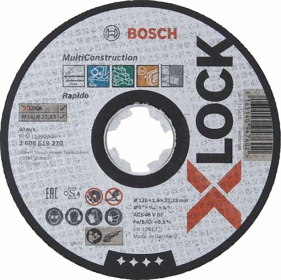 BOSCH X-LOCK cutting-off wheel Multi Material 125 x 1.6 x 22.23 straight 2608619270 - Abrasive made of bonded abrasive with bore or thread
