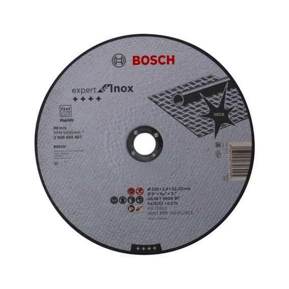 BOSCH Cut-off wheel straight Inox - Rapido AS 46 T INOX BF 230 mm 1.9 mm 2608603407 - Abrasive made of bonded abrasive with bore or thread