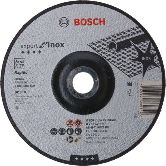 BOSCH Cut-off wheel cranked Inox - Rapido AS 46 T INOX BF 180mm 1,6mm 2608600710 - Abrasive made of bonded abrasive with bore or thread