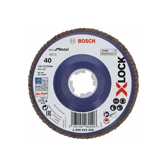 BOSCH Flap disc X571 straight 115 mm K 40 1 pc 2608619205 - Abrasive made of bonded abrasive with bore or thread