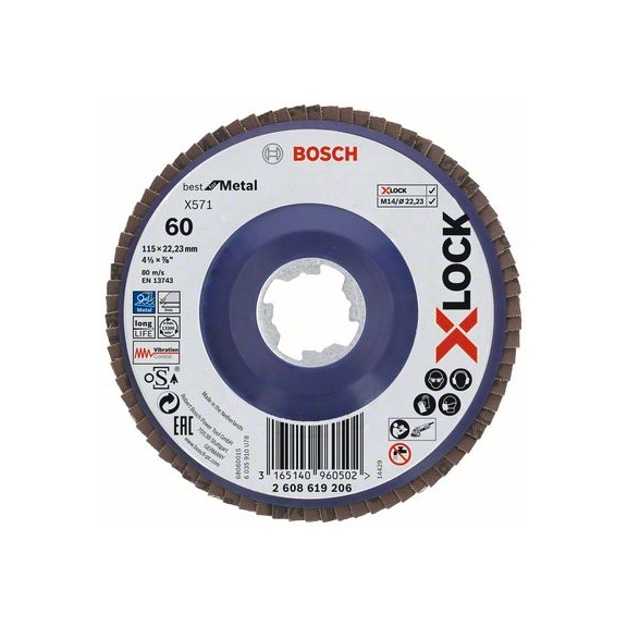 BOSCH Flap disc X571 straight 115 mm K 60 1 pc 2608619206 - Abrasive made of bonded abrasive with bore or thread