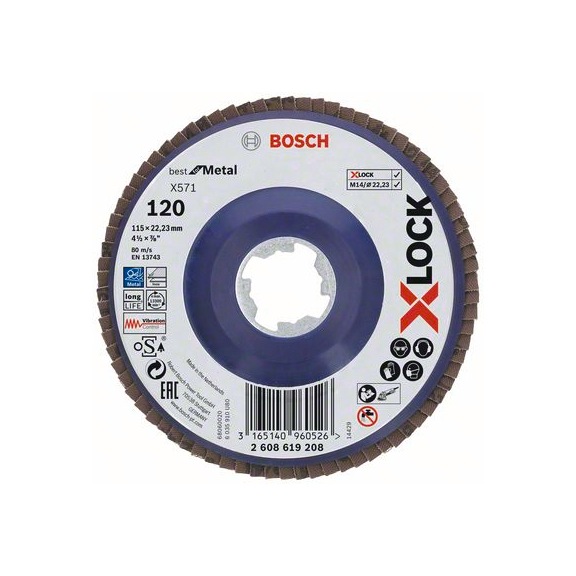 BOSCH Flap disc X571 straight 115 mm K 120 1 pc 2608619208 - Abrasive made of bonded abrasive with bore or thread