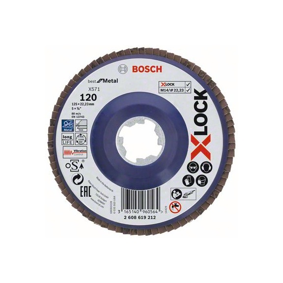 BOSCH Fächerschleifscheibe X571 gerade 125&nbsp;mm K 120 1&nbsp;Stk 2608619212 - Schleifmittel aus gebundenem Schleifmittel mit Bohrung oder Gewinde