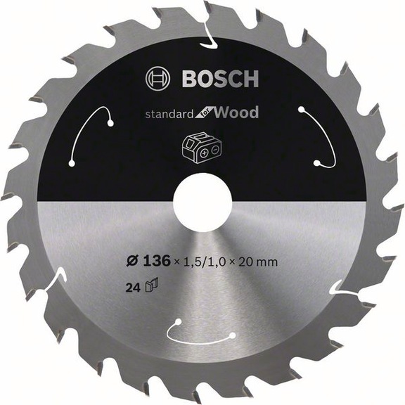 BOSCH Cordless Circular Saw Blade Standard for Wood 136 x 1.5/1 x 20 24 teeth 2608837668 - Circular saw blade (machines)