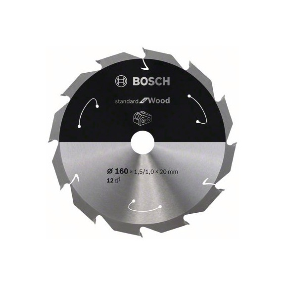 BOSCH Cordless Circular Saw Blade Standard for Wood 160 x 1.5/1 x 20 12 teeth 2608837675 - Circular saw blade (machines)