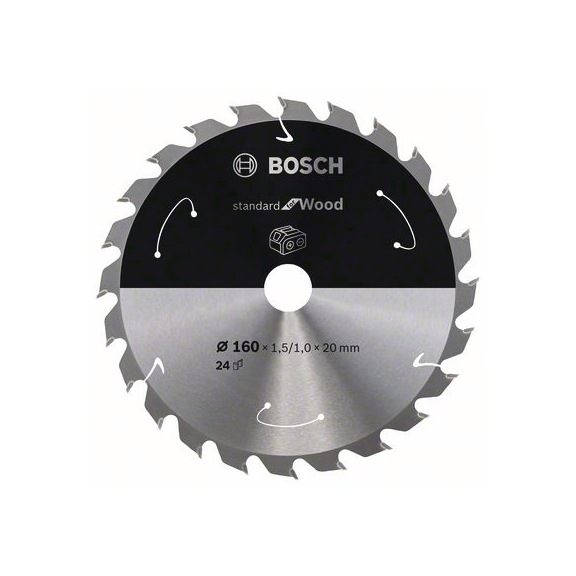 BOSCH Cordless Circular Saw Blade Standard for Wood 160 x 1.5/1 x 20 24 teeth 2608837676 - Circular saw blade (machines)