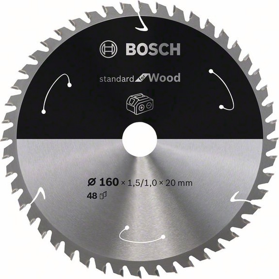 BOSCH Cordless Circular Saw Blade Standard for Wood 160 x 1.5/1 x 20 48 teeth 2608837678 - Circular saw blade (machines)