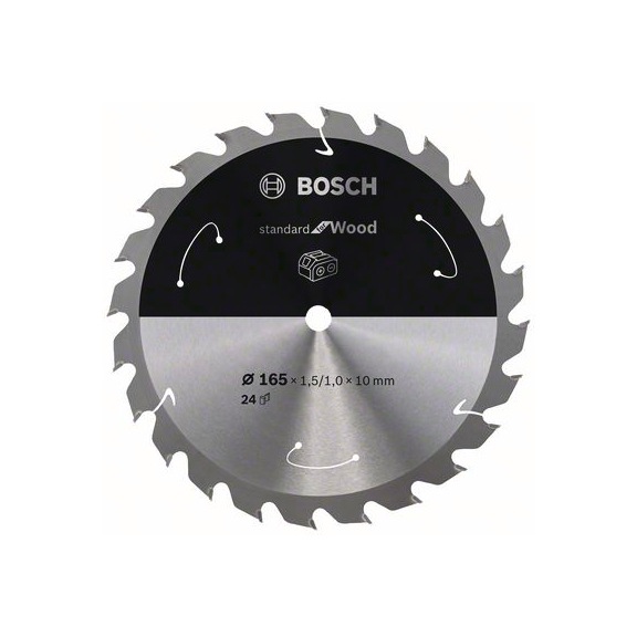 BOSCH Cordless Circular Saw Blade Standard for Wood 165 x 1.5/1 x 10 24 teeth 2608837679 - Circular saw blade (machines)