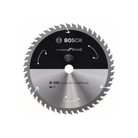 BOSCH Cordless circular saw blade Standard Wood 165 x 1.5/1 x 15.875 48 teeth 2608837683 - Circular saw blade (machines)