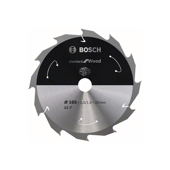 BOSCH Cordless Circular Saw Blade Standard for Wood 165 x 1.5/1 x 20 12 teeth 2608837684 - Circular saw blade (machines)