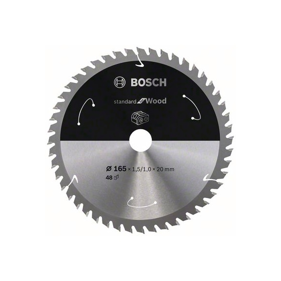 BOSCH Cordless Circular Saw Blade Standard for Wood 165 x 1.5/1 x 20 48 teeth 2608837687 - Circular saw blade (machines)