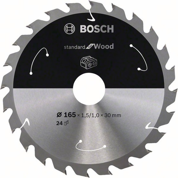BOSCH Cordless Circular Saw Blade Standard for Wood 165 x 1.5/1 x 30 24 teeth 2608837688 - Circular saw blade (machines)