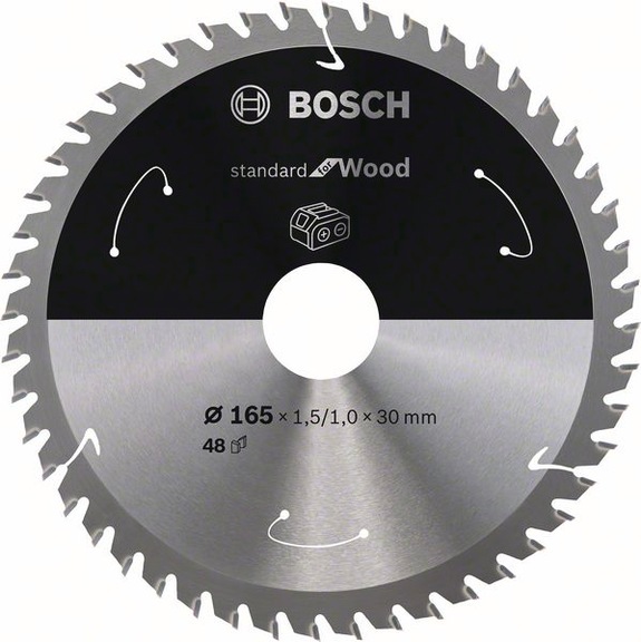 BOSCH Cordless Circular Saw Blade Standard for Wood 165 x 1.5/1 x 30 48 teeth 2608837689 - Circular saw blade (machines)