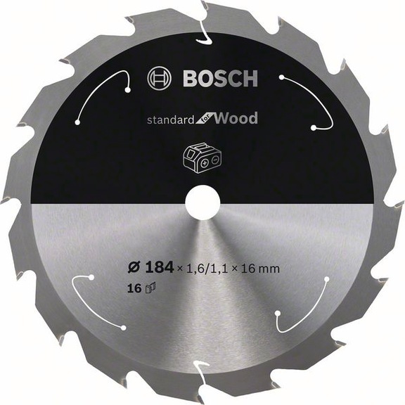 BOSCH Cordless Circular Saw Blade Standard Wood 184 x 1.6/1.1 x 16 16 teeth 2608837697 - Circular saw blade (machines)