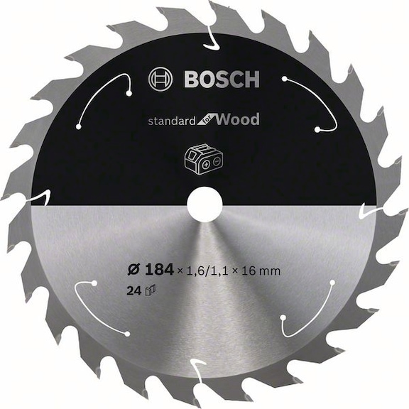 BOSCH Cordless Circular Saw Blade Standard Wood 184 x 1.6/1.1 x 16 24 teeth 2608837698 - Circular saw blade (machines)