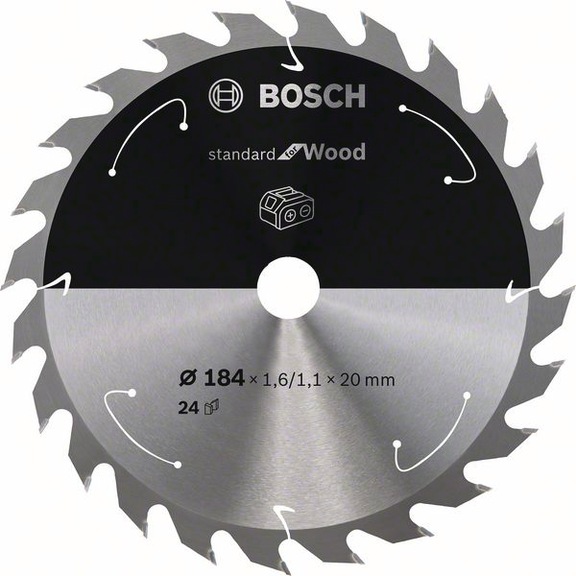 BOSCH Cordless Circular Saw Blade Standard Wood 184 x 1.6/1.1 x 20 24 teeth 2608837702 - Circular saw blade (machines)