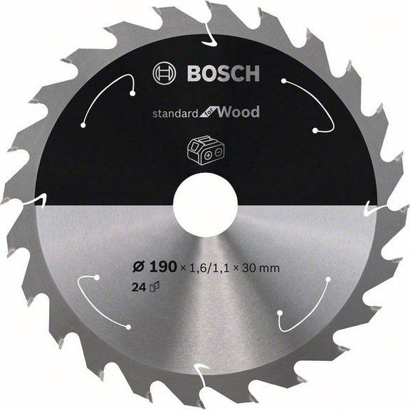 BOSCH Cordless Circular Saw Blade Standard Wood 190 x 1.6/1.1 x 30 24 teeth 2608837708 - Circular saw blade (machines)