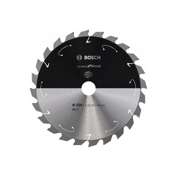 BOSCH Cordless Circular Saw Blade Standard Wood 250 x 2.2/1.6 x 30 24 teeth 2608837727 - Circular saw blade (machines)