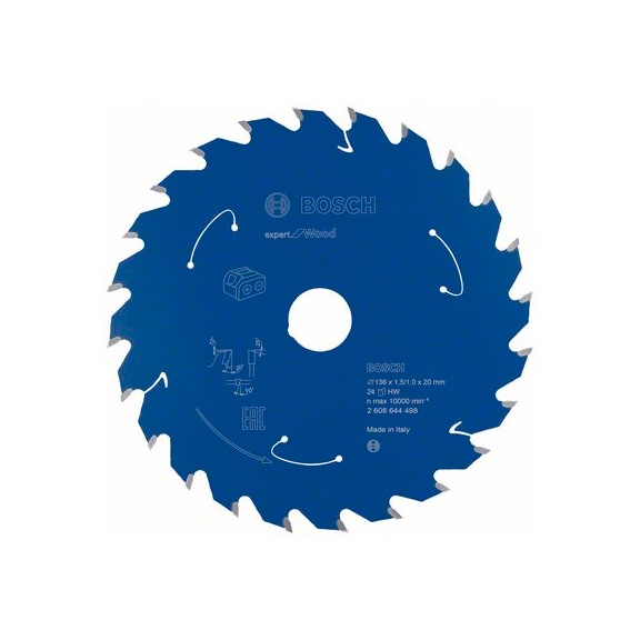 BOSCH Cordless Circular Saw Blade Expert for Wood 136 x 1.5/1 x 20 24 teeth 2608644498 - Circular saw blade (machines)