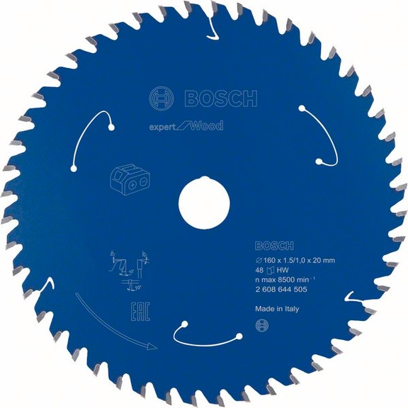 BOSCH Cordless circular saw blade Expert for Wood 160 x 1.5/1 x 20 48 teeth 2608644505 - Circular saw blade (machines)