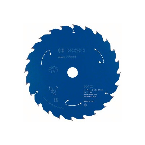 BOSCH Cordless circular saw blade Expert for Wood 184 x 1.6/1 x 20 24 teeth 2608644510 - Circular saw blade (machines)