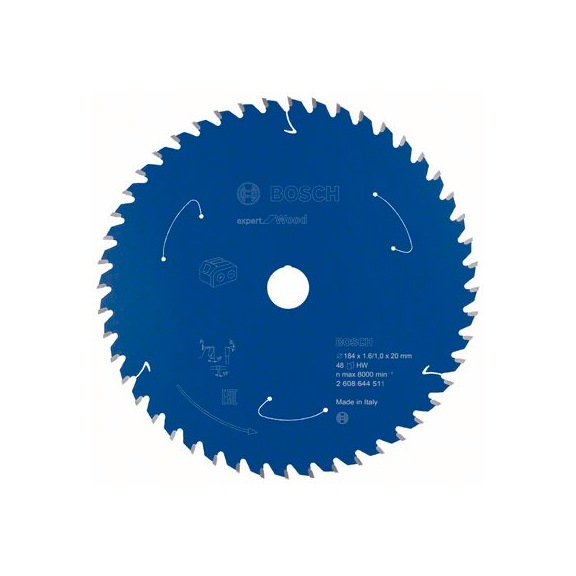 BOSCH Cordless circular saw blade Expert for Wood 184 x 1.6/1 x 20 48 teeth 2608644511 - Circular saw blade (machines)