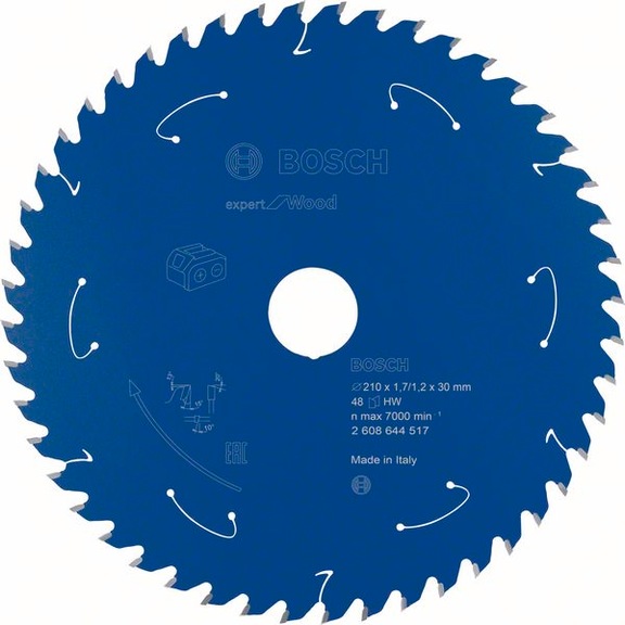 BOSCH Cordless circular saw blade Expert for Wood 210 x 1.7/1.2 x 30 48 teeth 2608644517 - Circular saw blade (machines)