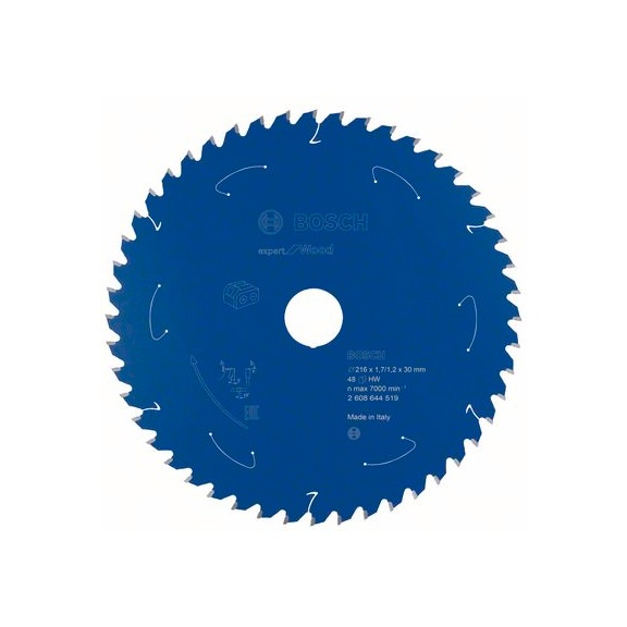BOSCH Cordless circular saw blade Expert for Wood 216 x 1.7/1.2 x 30 48 teeth 2608644519 - Circular saw blade (machines)