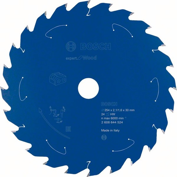 BOSCH Cordless circular saw blade Expert for Wood 254 x 2.1/1.6 x 30 24 teeth 2608644524 - Circular saw blade (machines)