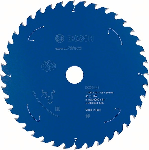 BOSCH Cordless circular saw blade Expert for Wood 254 x 2.1/1.6 x 30 40 teeth 2608644525 - Circular saw blade (machines)