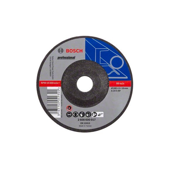 BOSCH Schruppscheibe gekröpft Metal A 24 S BF 100 mm 16,00 mm 6,0 mm 2608600017 - Schruppschleifscheibe