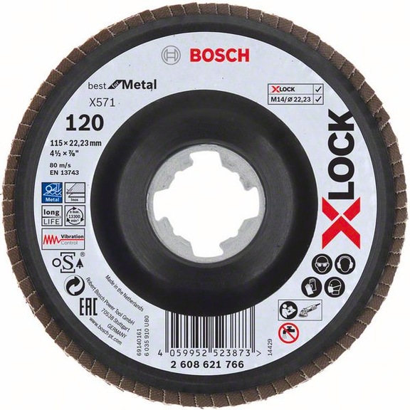 BOSCH Flap disc X571 angled 115 mm K 120,1pc 2608621766 - Abrasive tool made of abrasive on backing